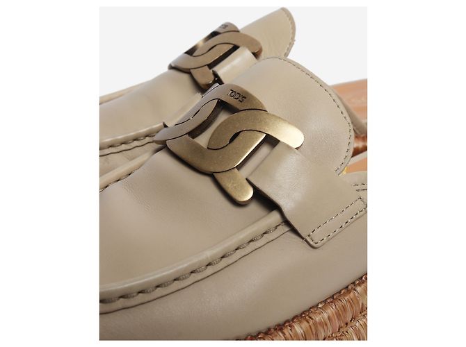 Tod's Beige Kate leather and raffia platform mules - size EU 39 - view 4