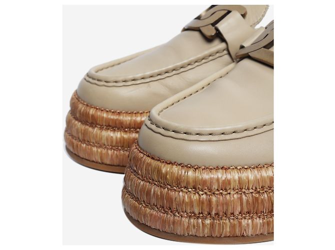 Tod's Beige Kate leather and raffia platform mules - size EU 39 - view 5