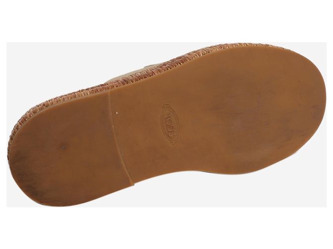 Tod's Beige Kate leather and raffia platform mules - size EU 39 - view 6