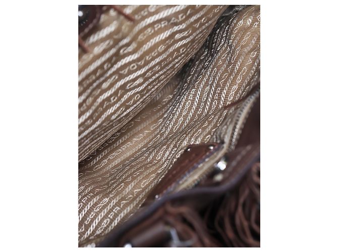 Prada Borsa tote in pelle marrone con frange - vista 7