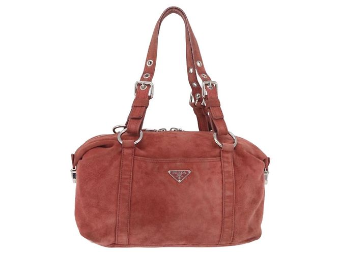 PRADA Tote Bag Suede Silver Pink - vista 13