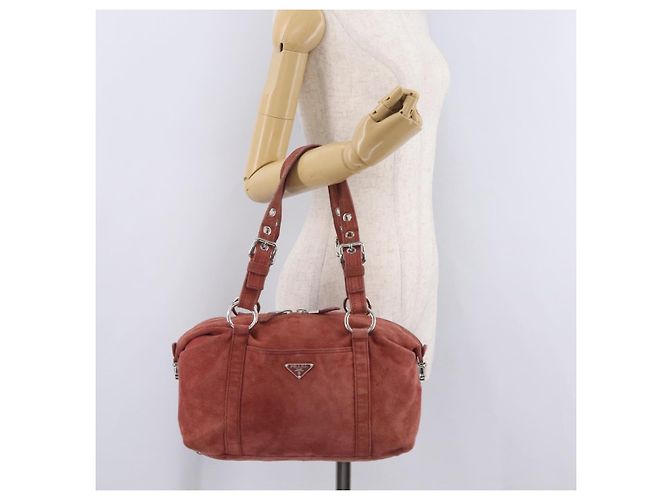 PRADA Tote Bag Suede Silver Pink - vista 28
