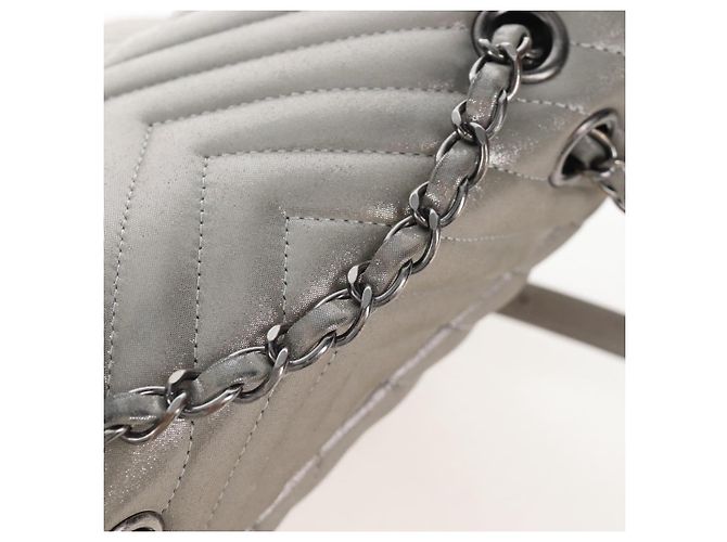 CHANEL V Stitch Backpack Leather Silver CC - vista 7