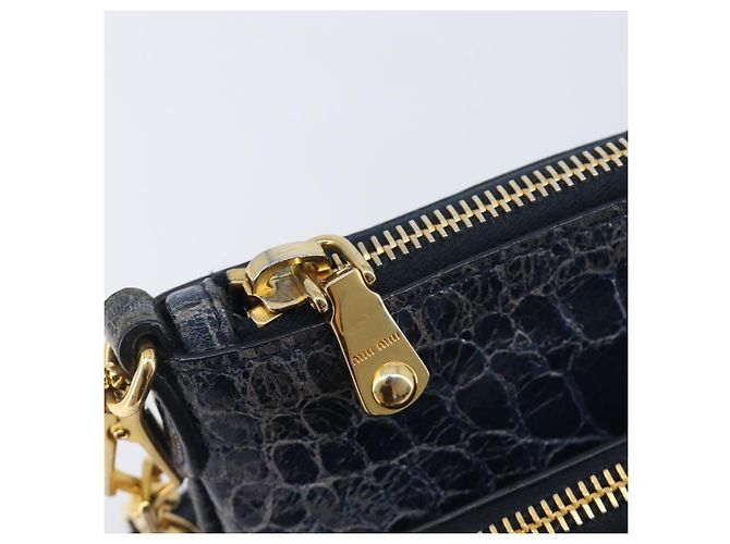 Miu Miu Shoulder Bag Leather Blue Gold - vista 10