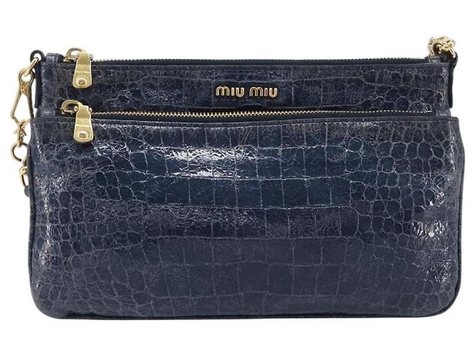 Miu Miu Shoulder Bag Leather Blue Gold - vista 13