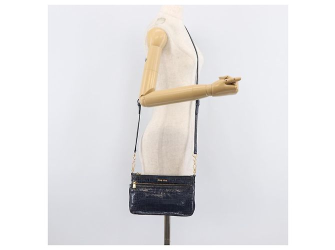 Miu Miu Shoulder Bag Leather Blue Gold - vista 28