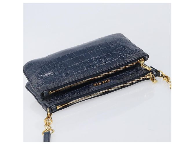 Miu Miu Shoulder Bag Leather Blue Gold - vista 6