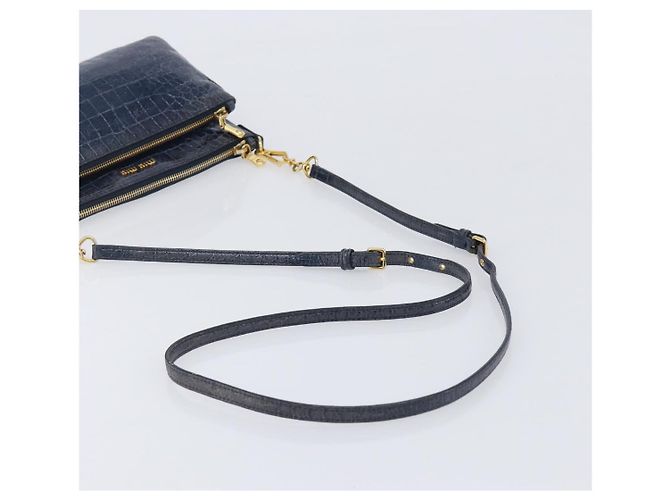 Miu Miu Shoulder Bag Leather Blue Gold - vista 7