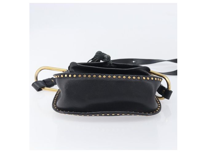 Chloé Chloe Hudson Shoulder Bag Leather Black Gold - vista 10