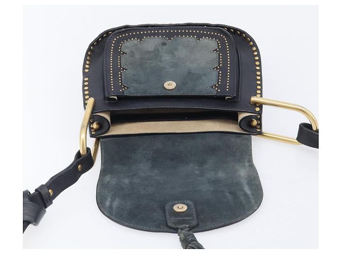 Chloé Chloe Hudson Shoulder Bag Leather Black Gold - vista 18