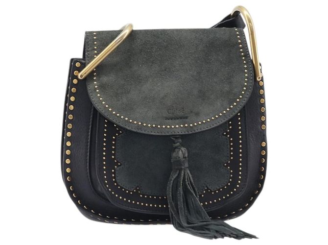 Chloé Chloe Hudson Shoulder Bag Leather Black Gold - vista 2