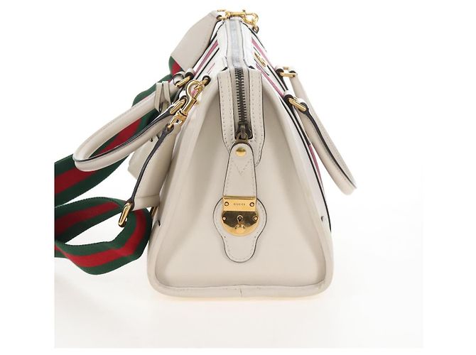 GUCCI Ophdia GG Sherry Line Hand Bag Leather 2way White Gold 715666 - vista 3