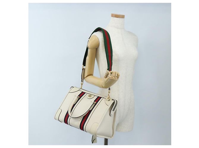 GUCCI Ophdia GG Sherry Line Hand Bag Leather 2way White Gold 715666 - vista 35