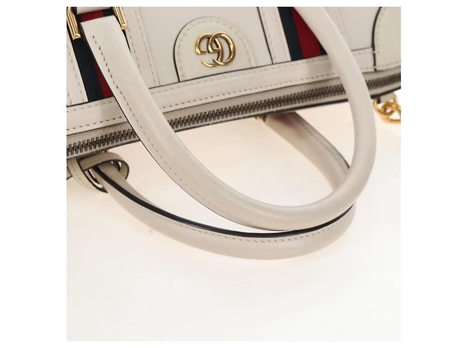 GUCCI Ophdia GG Sherry Line Hand Bag Leather 2way White Gold 715666 - vista 7