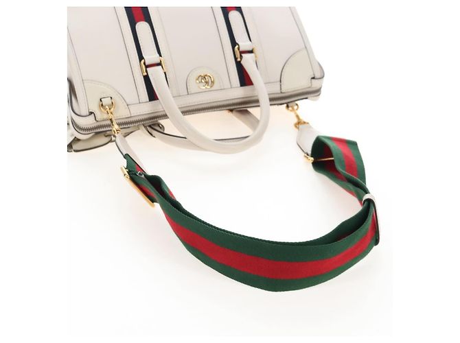 GUCCI Ophdia GG Sherry Line Hand Bag Leather 2way White Gold 715666 - vista 8