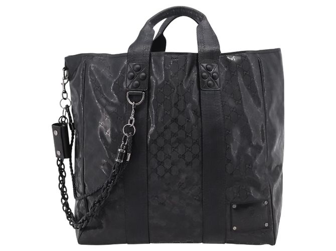 GUCCI GG Implementation Hand Bag PVC Leather Black Silver - vista 13