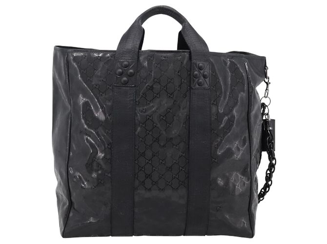 GUCCI GG Implementation Hand Bag PVC Leather Black Silver - vista 2