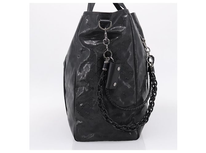 GUCCI GG Implementation Hand Bag PVC Leather Black Silver - vista 3
