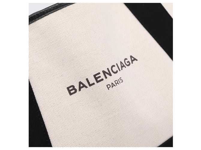 Balenciaga Navy Cabas S Tote Bag Canvas White Black 339933 - vista 10