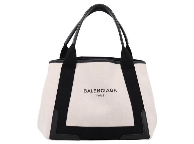 Balenciaga Navy Cabas S Tote Bag Canvas White Black 339933 - vista 13