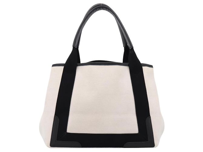 Balenciaga Navy Cabas S Tote Bag Canvas White Black 339933 - vista 2