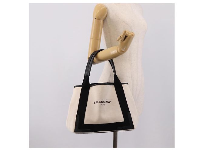 Balenciaga Navy Cabas S Tote Bag Canvas White Black 339933 - vista 23