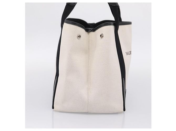 Balenciaga Navy Cabas S Tote Bag Canvas White Black 339933 - vista 3