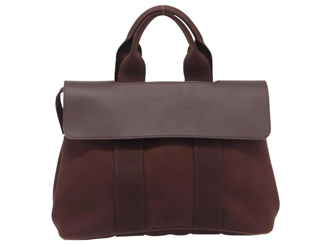 Hermès HERMES Valparaiso PM Hand Bag Canvas Brown Silver - vista 2