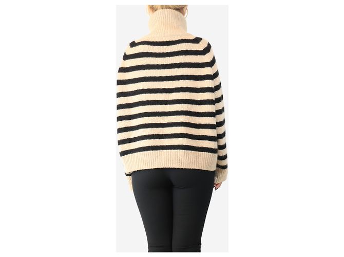Nili Lotan Raelynn gestreifter Pullover in Schwarz und Oatmeal - Größe M - Ansicht 2
