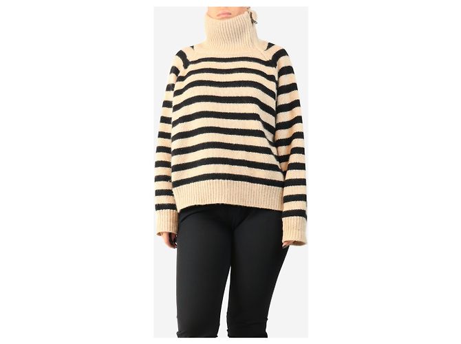 Nili Lotan Raelynn gestreifter Pullover in Schwarz und Oatmeal - Größe M - Ansicht 3