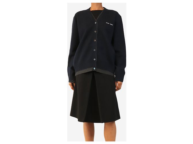 Miu Miu V-Ausschnitt Cashmere-Cardigan in Marineblau und Anthrazit - size UK 6 - Ansicht 3