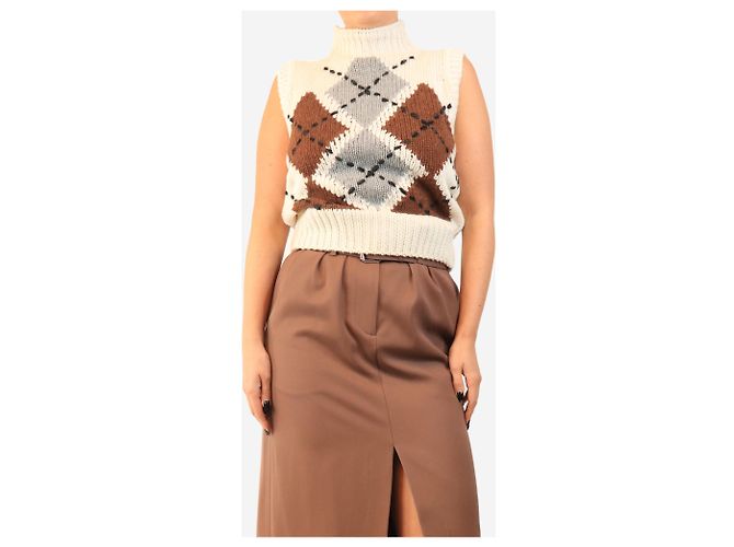 Ermanno Scervino Argyle Strickgestrick-Weste in Creme - Größe UK 6 - Ansicht 2