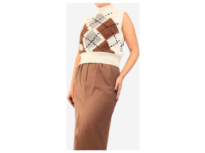 Ermanno Scervino Argyle Strickgestrick-Weste in Creme - Größe UK 6 - Ansicht 3