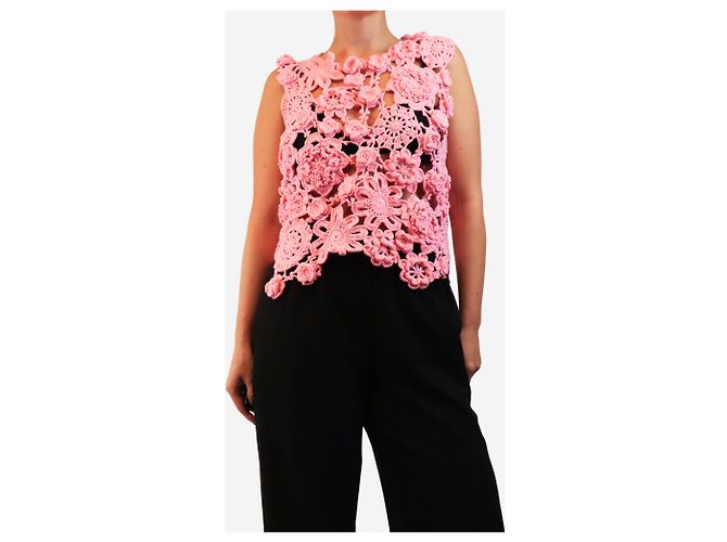 Autre Marque Blumiges Crochet-Stricktop in Rosa - Größe L - Ansicht 2