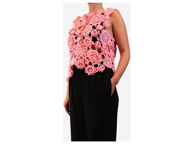 Autre Marque Blumiges Crochet-Stricktop in Rosa - Größe L - Ansicht 3