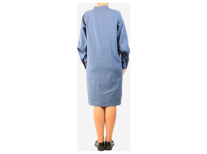 Loewe Abito lungo in lino anagramma a maniche lunghe blu - size - vista 2