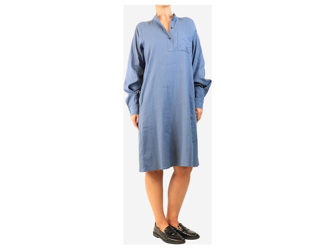 Loewe Abito lungo in lino anagramma a maniche lunghe blu - size - vista 3