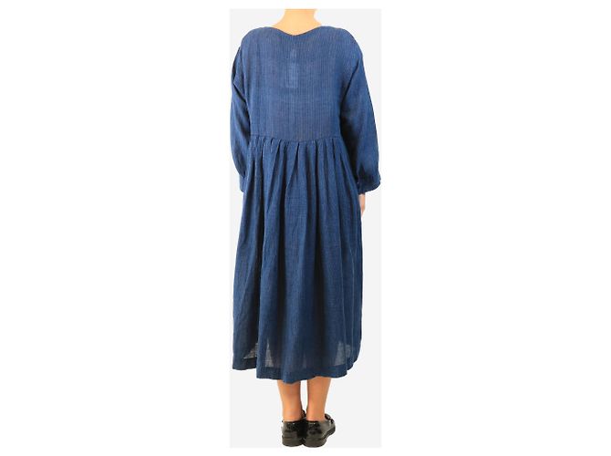 Autre Marque Marineblau gestreiftes Leinen-Midikleid - Größe S - Ansicht 2