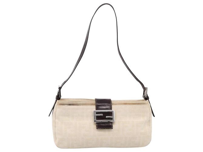 FENDI Zucca Canvas Mamma Baguette Shoulder Bag Ivory Silver - vista 13