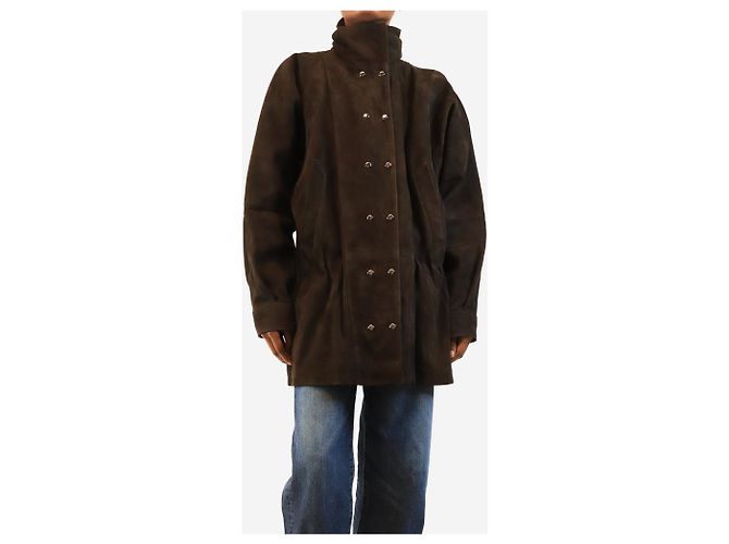 Autre Marque Dunkelbraune Wildlederjacke mit tailliertem Schnitt - size UK 6 - vue 2