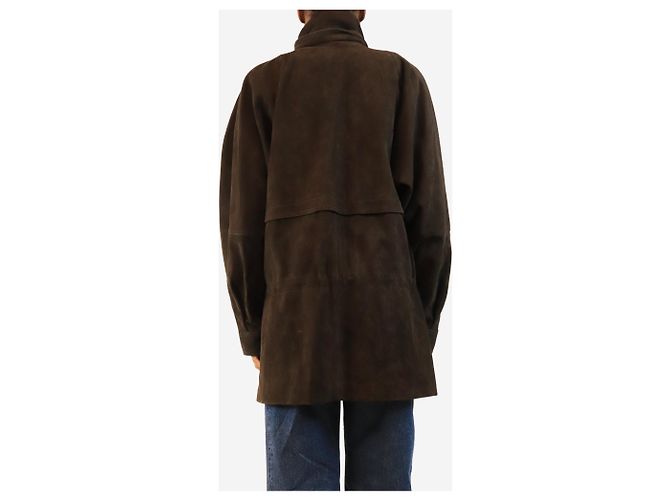 Autre Marque Dunkelbraune Wildlederjacke mit tailliertem Schnitt - size UK 6 - vue 3