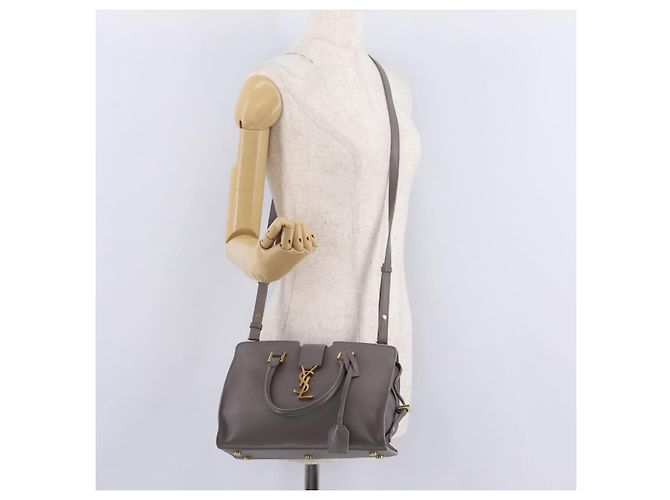 Autre Marque Saint Laurent Baby Cabas Hand Bag Leather 2way Gray Gold - view 29
