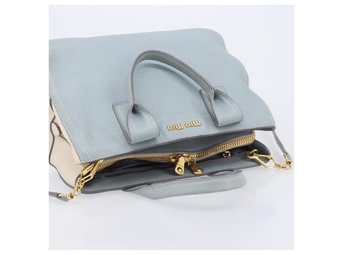 Miu Miu Hand Bag Leather 2way Light Blue Gold - vista 14