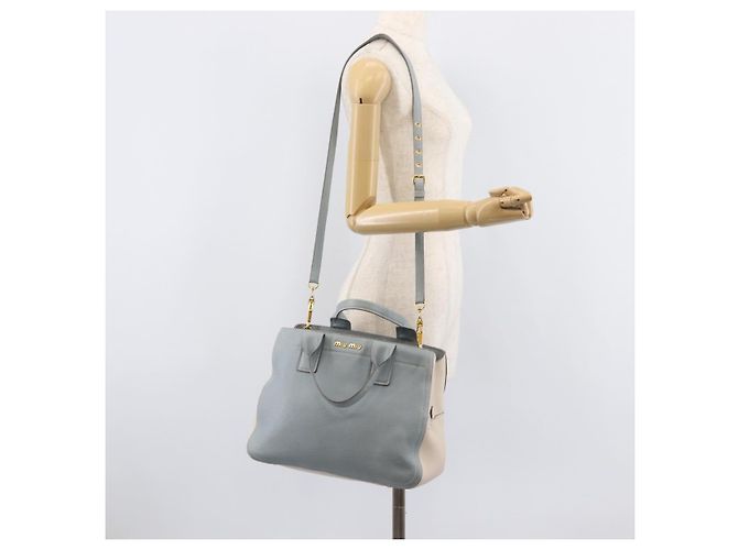 Miu Miu Hand Bag Leather 2way Light Blue Gold - vista 35