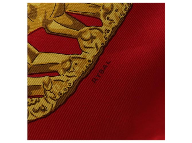 Hermès HERMES Carre 90 Scarf Silk Red Beige  LES CAVALIERS D'OR - vista 13