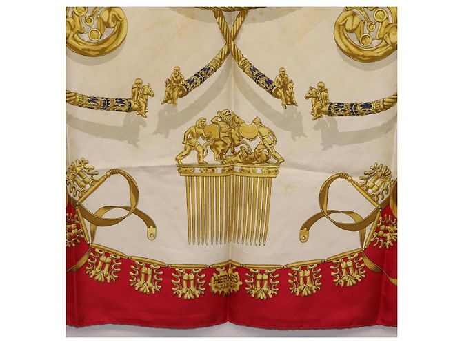 Hermès HERMES Carre 90 Scarf Silk Red Beige  LES CAVALIERS D'OR - vista 9