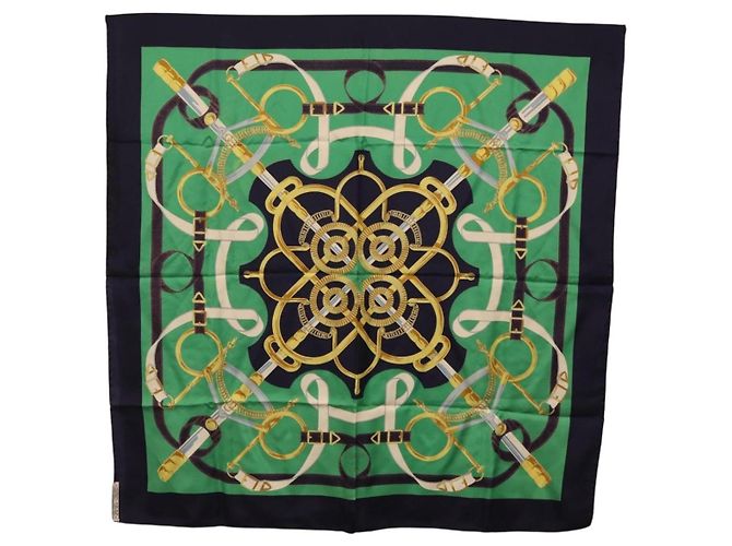Hermès HERMES Carre 90 Scarf  Eperon d Or  Silk Navy - vista 14