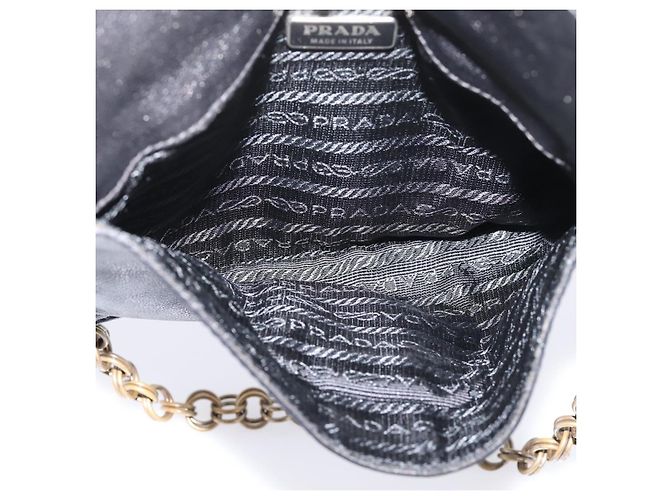 PRADA Chain Shoulder Bag Leather Black Silver - vista 11