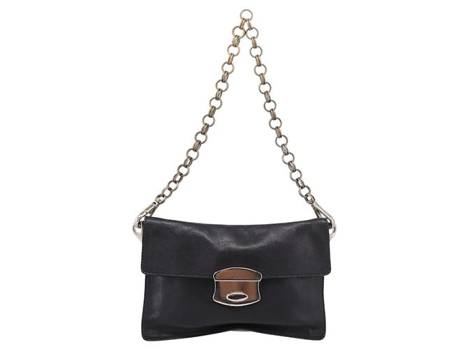 PRADA Chain Shoulder Bag Leather Black Silver - vista 13