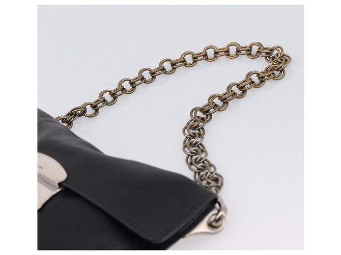 PRADA Chain Shoulder Bag Leather Black Silver - vista 14